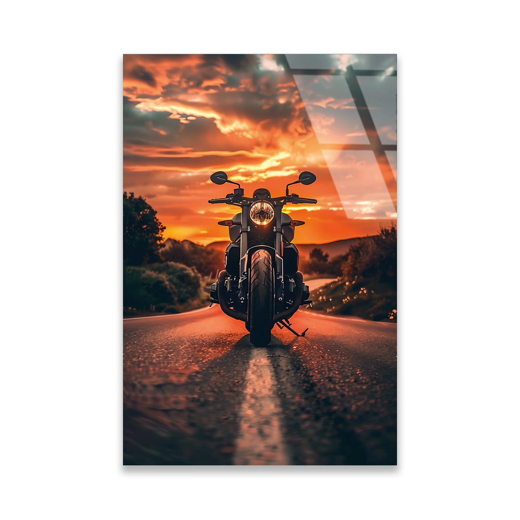 MOTOSİKLET GÜN BATIMI YOL - CAM TABLO - DEG0495