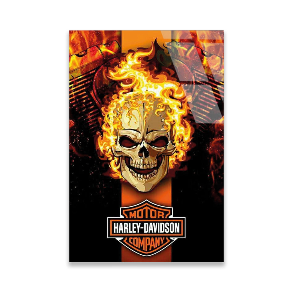 HARLEY DAVIDSON ALEVLİ KURUKAFA - CAM TABLO - DEG0499