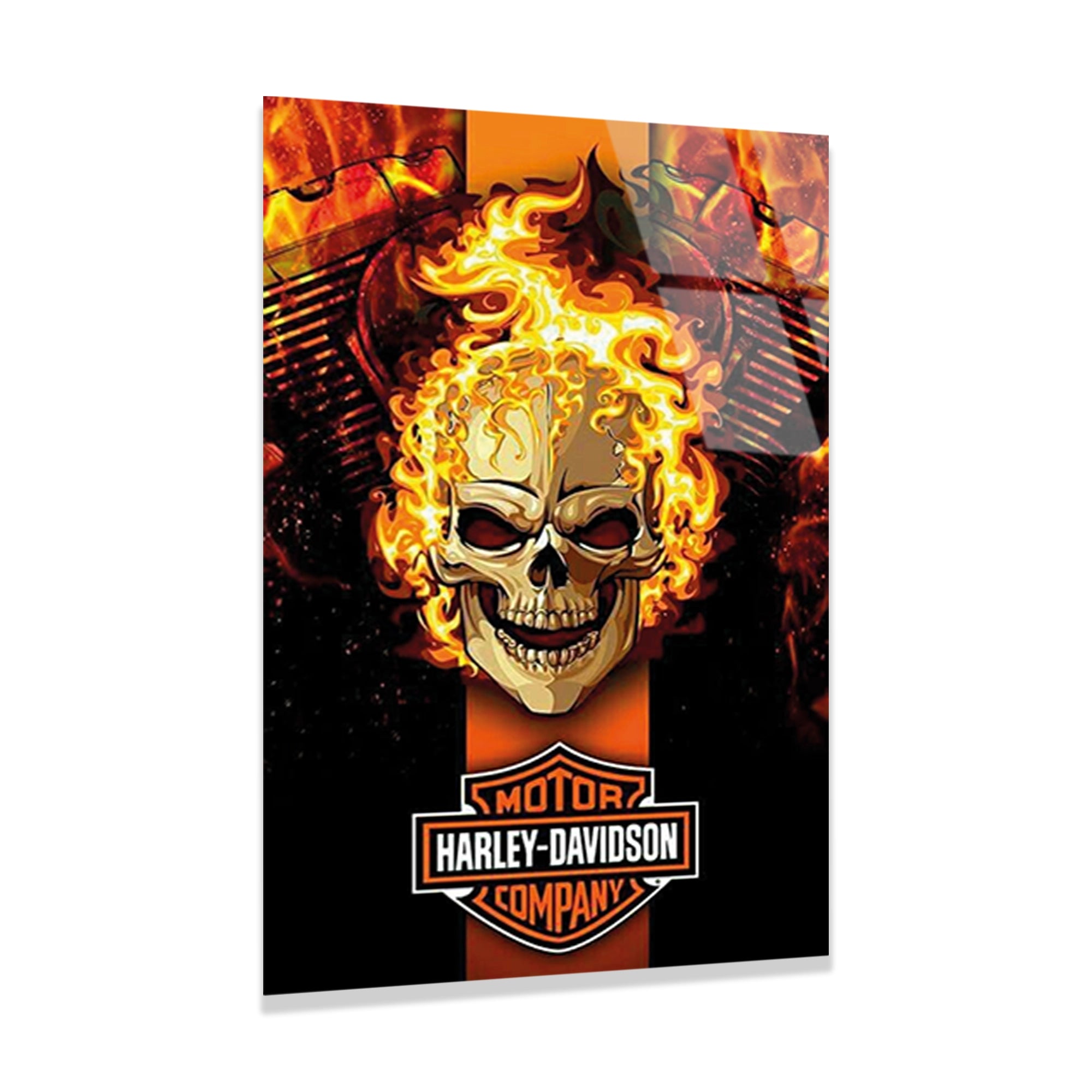 HARLEY DAVIDSON ALEVLİ KURUKAFA - CAM TABLO - DEG0499