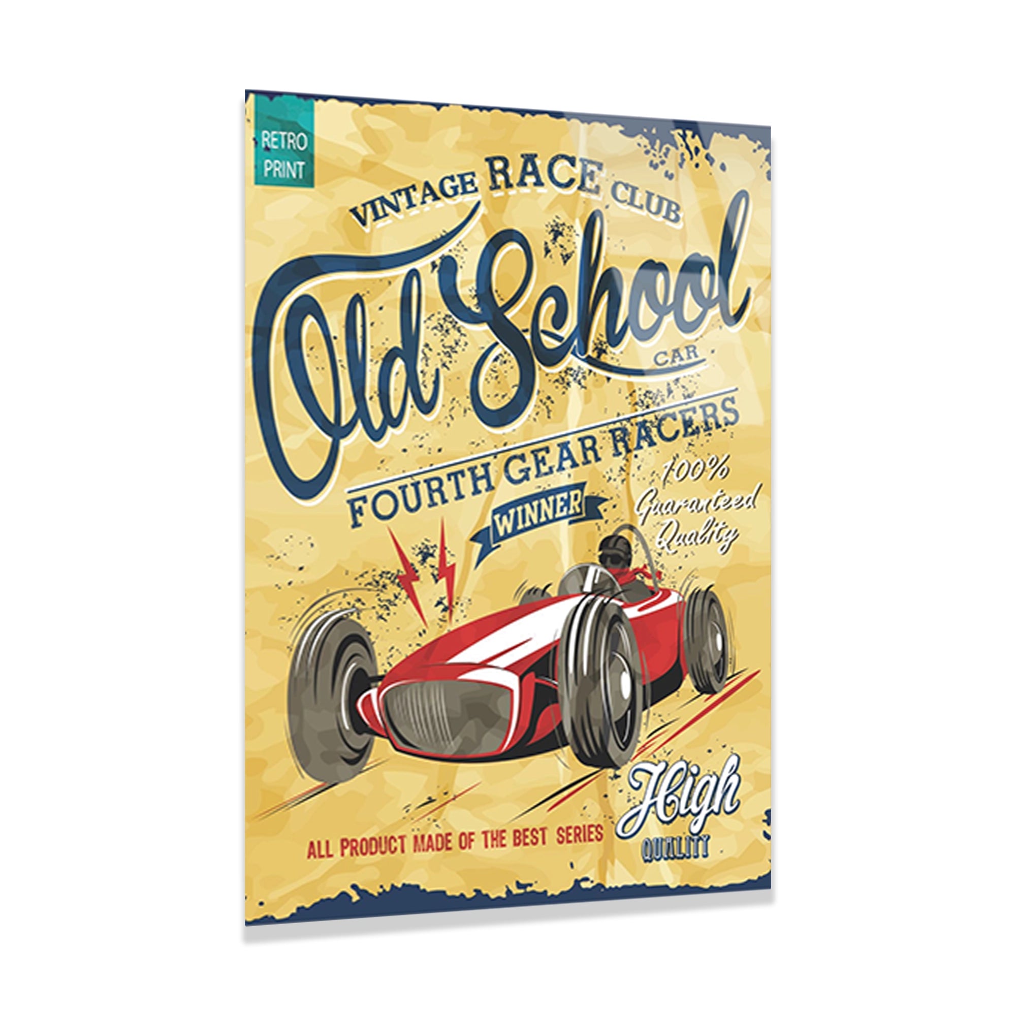 OLD SCHOOL VINTAGE YARIŞ ARABASI POSTERİ - CAM TABLO - DEG0500