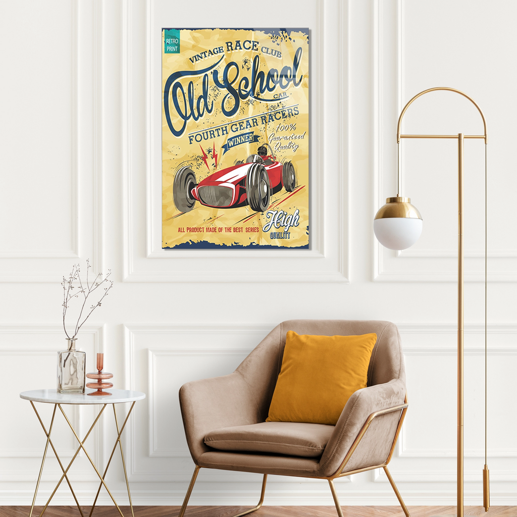 OLD SCHOOL VINTAGE YARIŞ ARABASI POSTERİ - CAM TABLO - DEG0500