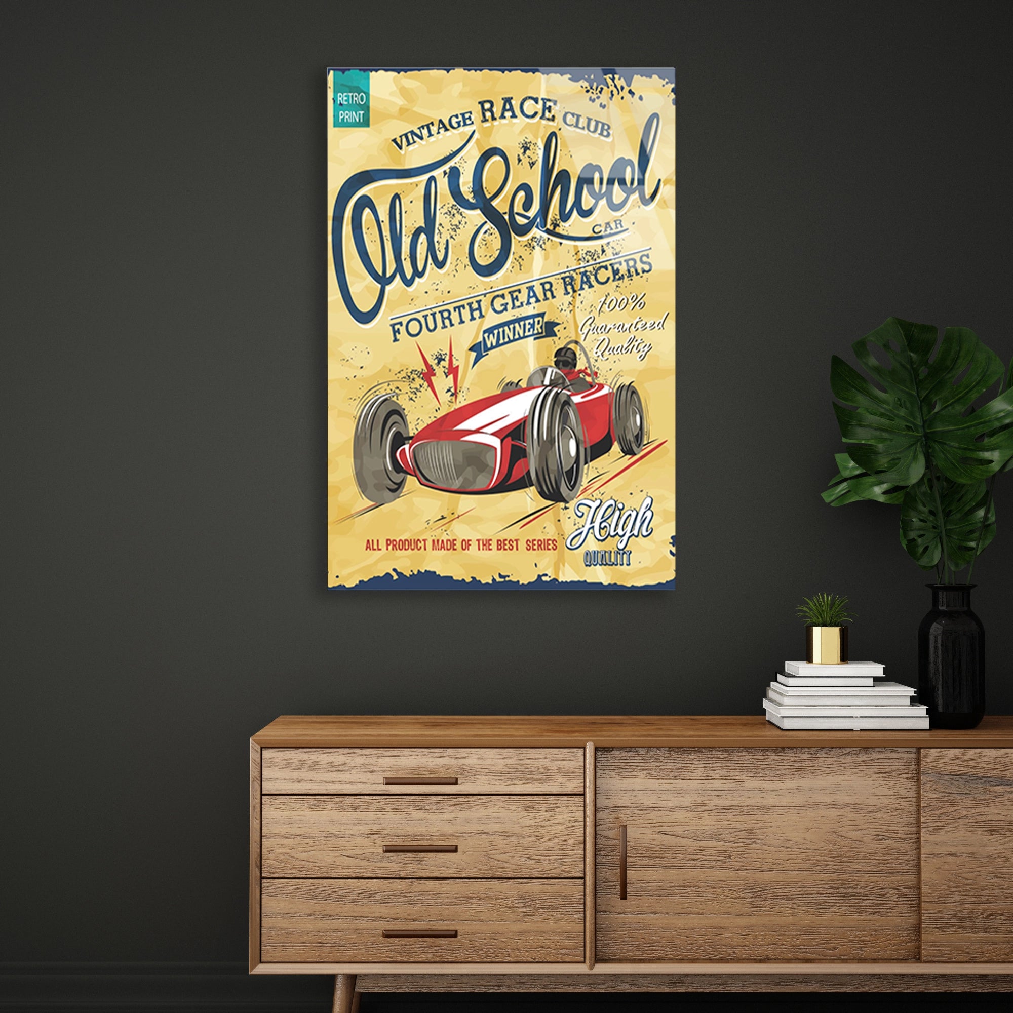 OLD SCHOOL VINTAGE YARIŞ ARABASI POSTERİ - CAM TABLO - DEG0500