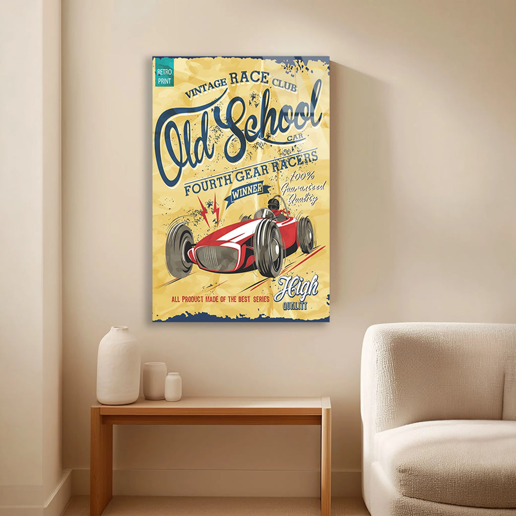 OLD SCHOOL VINTAGE YARIŞ ARABASI POSTERİ - CAM TABLO - DEG0500