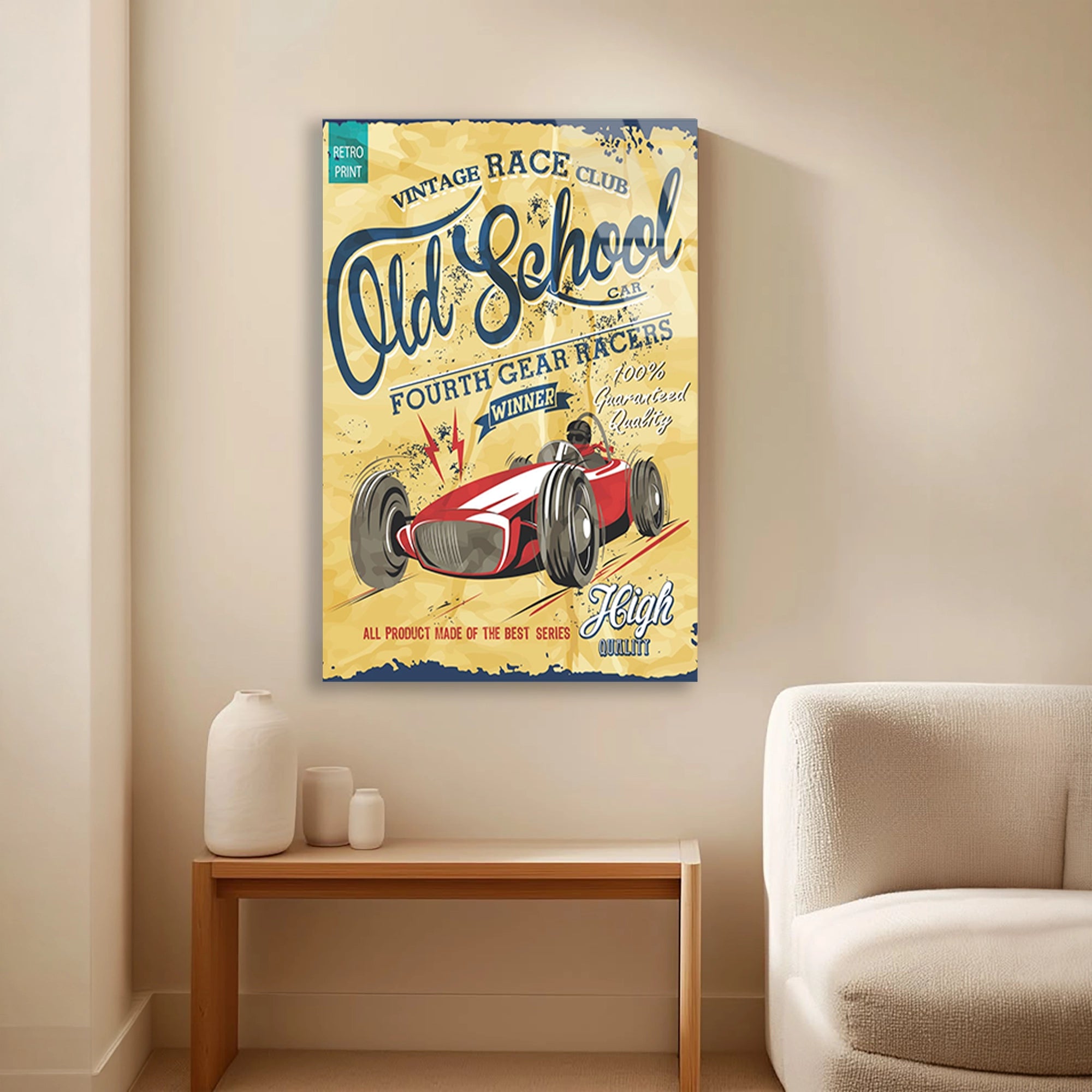 OLD SCHOOL VINTAGE YARIŞ ARABASI POSTERİ - CAM TABLO - DEG0500