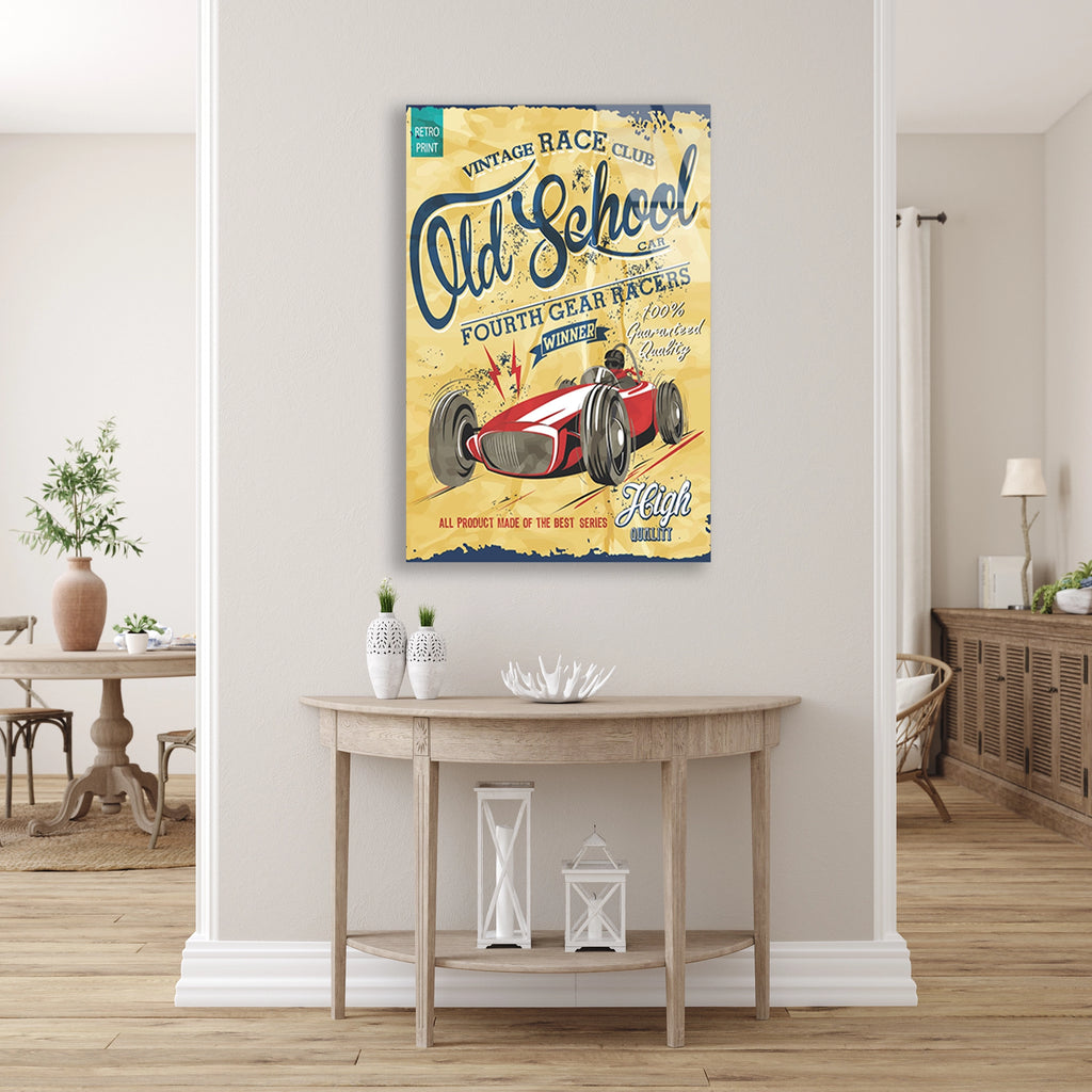 OLD SCHOOL VINTAGE YARIŞ ARABASI POSTERİ - CAM TABLO - DEG0500