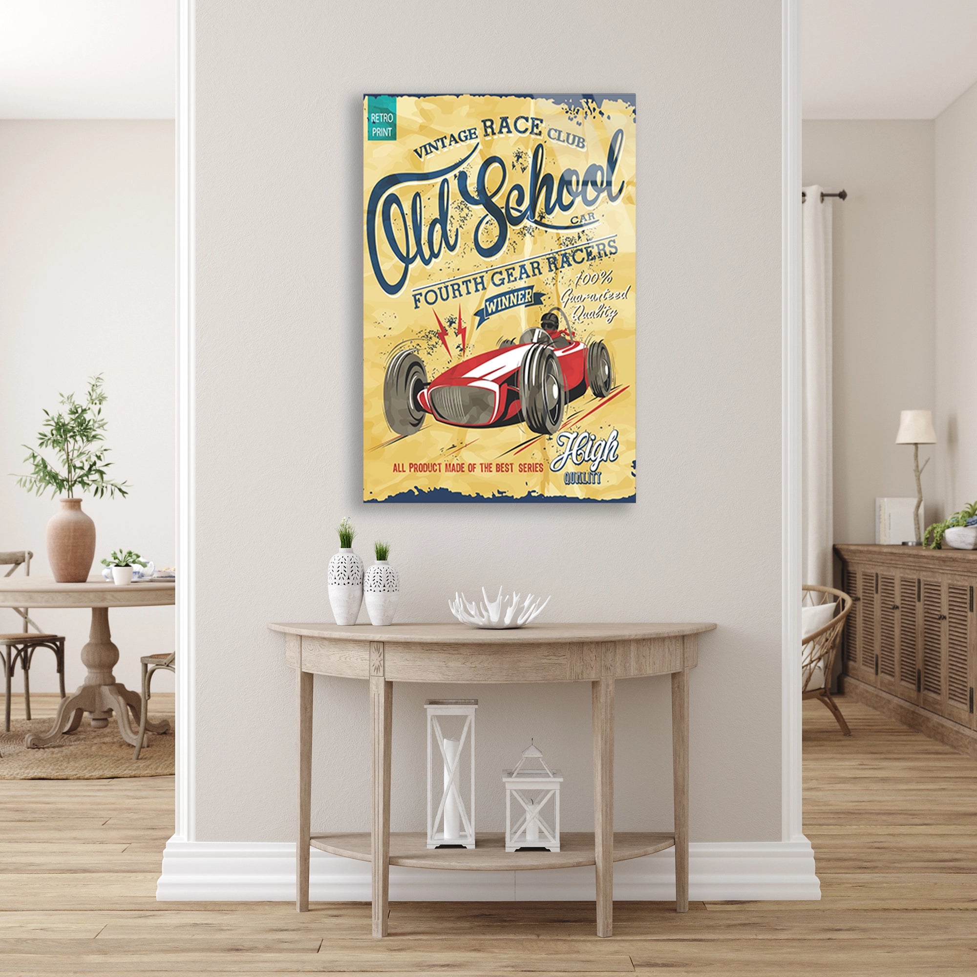 OLD SCHOOL VINTAGE YARIŞ ARABASI POSTERİ - CAM TABLO - DEG0500