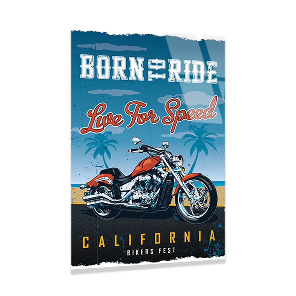 BORN TO RIDE CALIFORNIA MOTOR POSTERİ - CAM TABLO - DEG0501