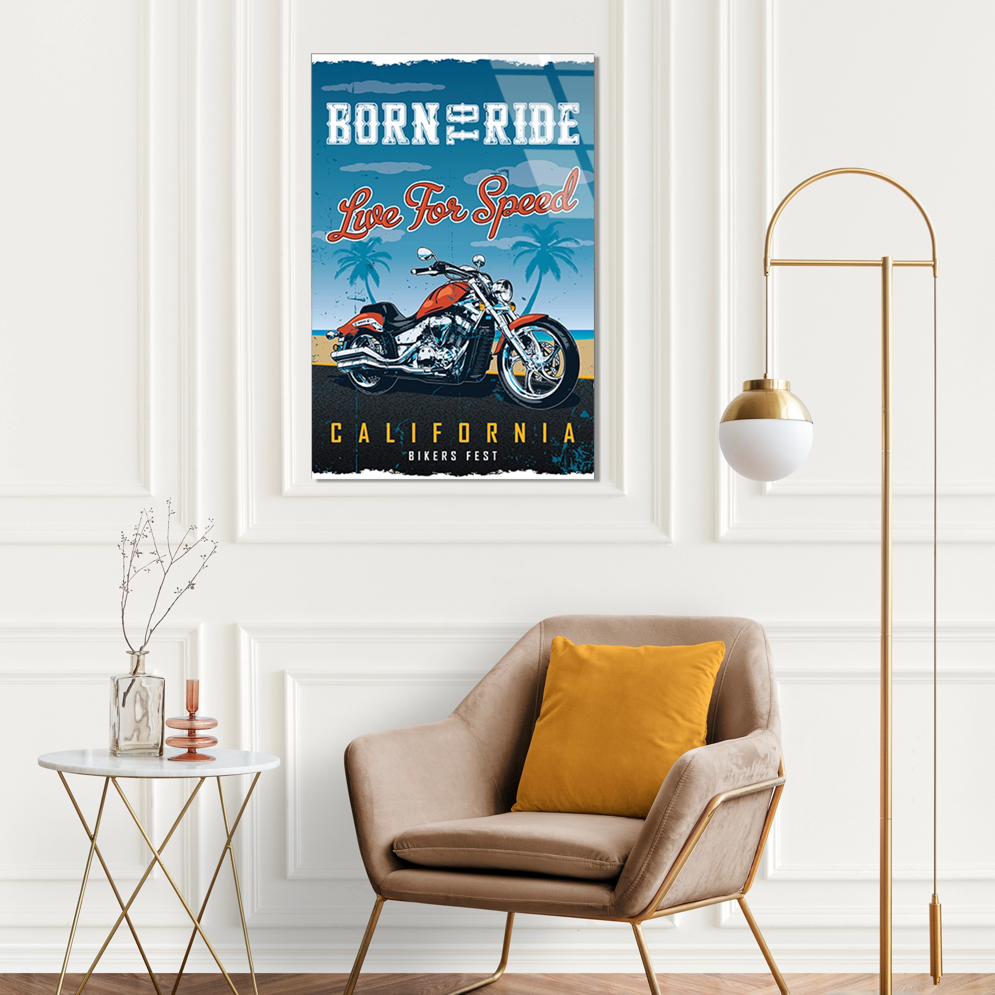BORN TO RIDE CALIFORNIA MOTOR POSTERİ - CAM TABLO - DEG0501