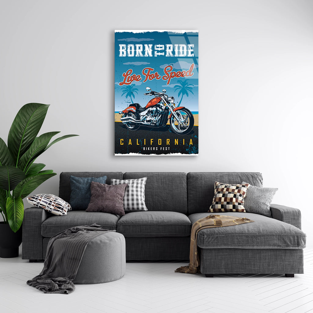BORN TO RIDE CALIFORNIA MOTOR POSTERİ - CAM TABLO - DEG0501