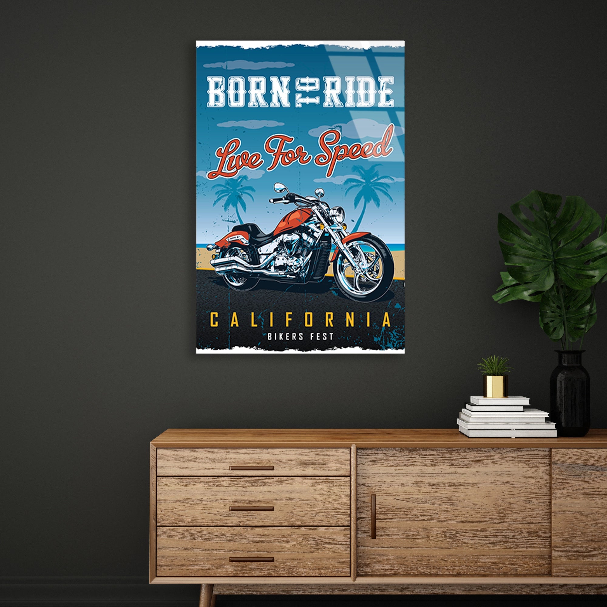 BORN TO RIDE CALIFORNIA MOTOR POSTERİ - CAM TABLO - DEG0501