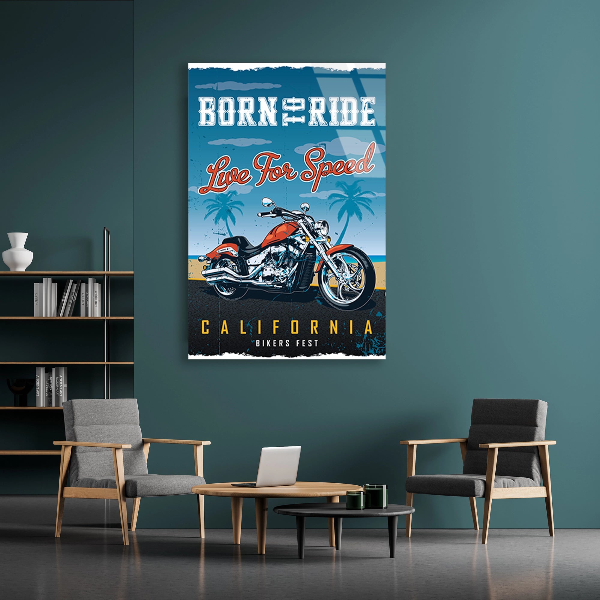 BORN TO RIDE CALIFORNIA MOTOR POSTERİ - CAM TABLO - DEG0501