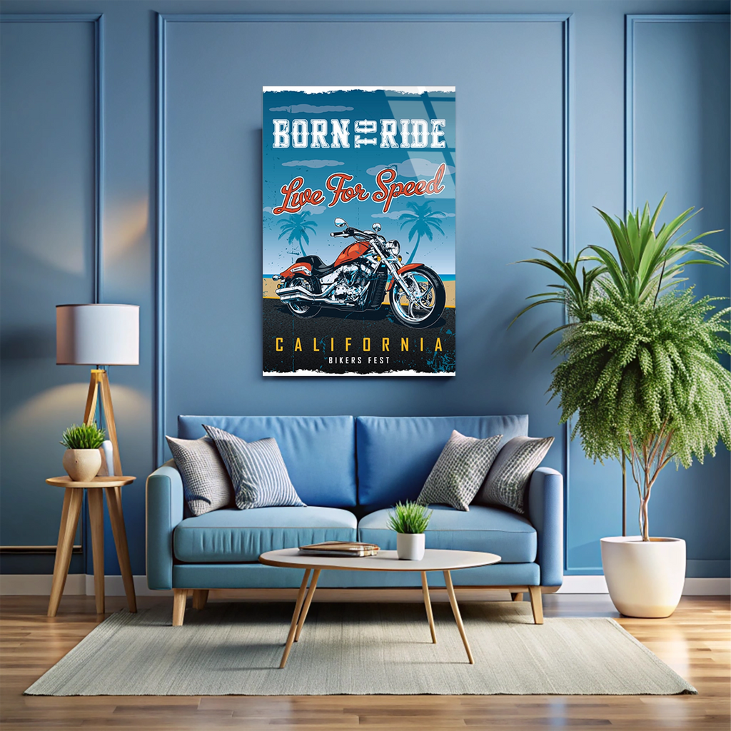 BORN TO RIDE CALIFORNIA MOTOR POSTERİ - CAM TABLO - DEG0501