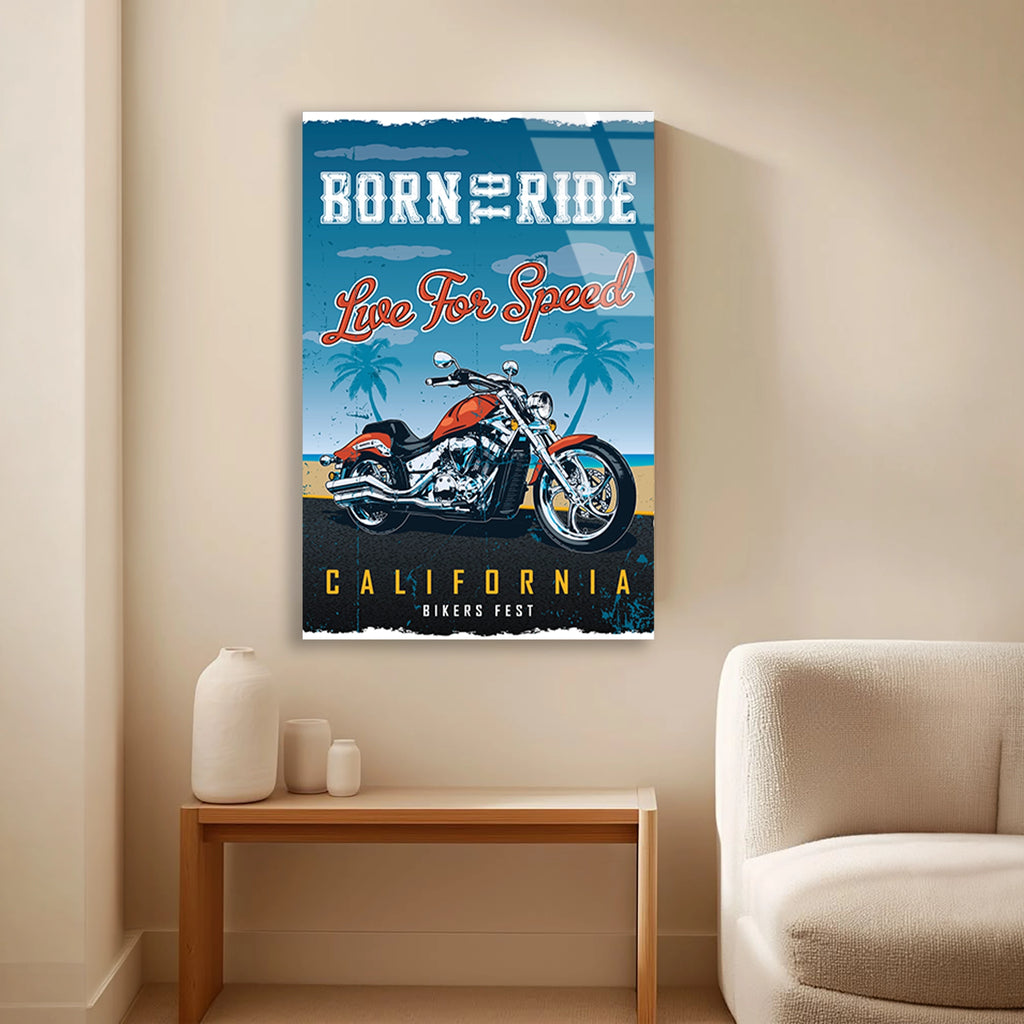 BORN TO RIDE CALIFORNIA MOTOR POSTERİ - CAM TABLO - DEG0501