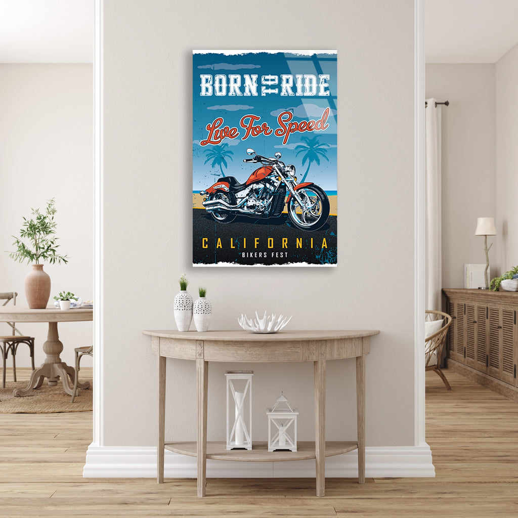 BORN TO RIDE CALIFORNIA MOTOR POSTERİ - CAM TABLO - DEG0501