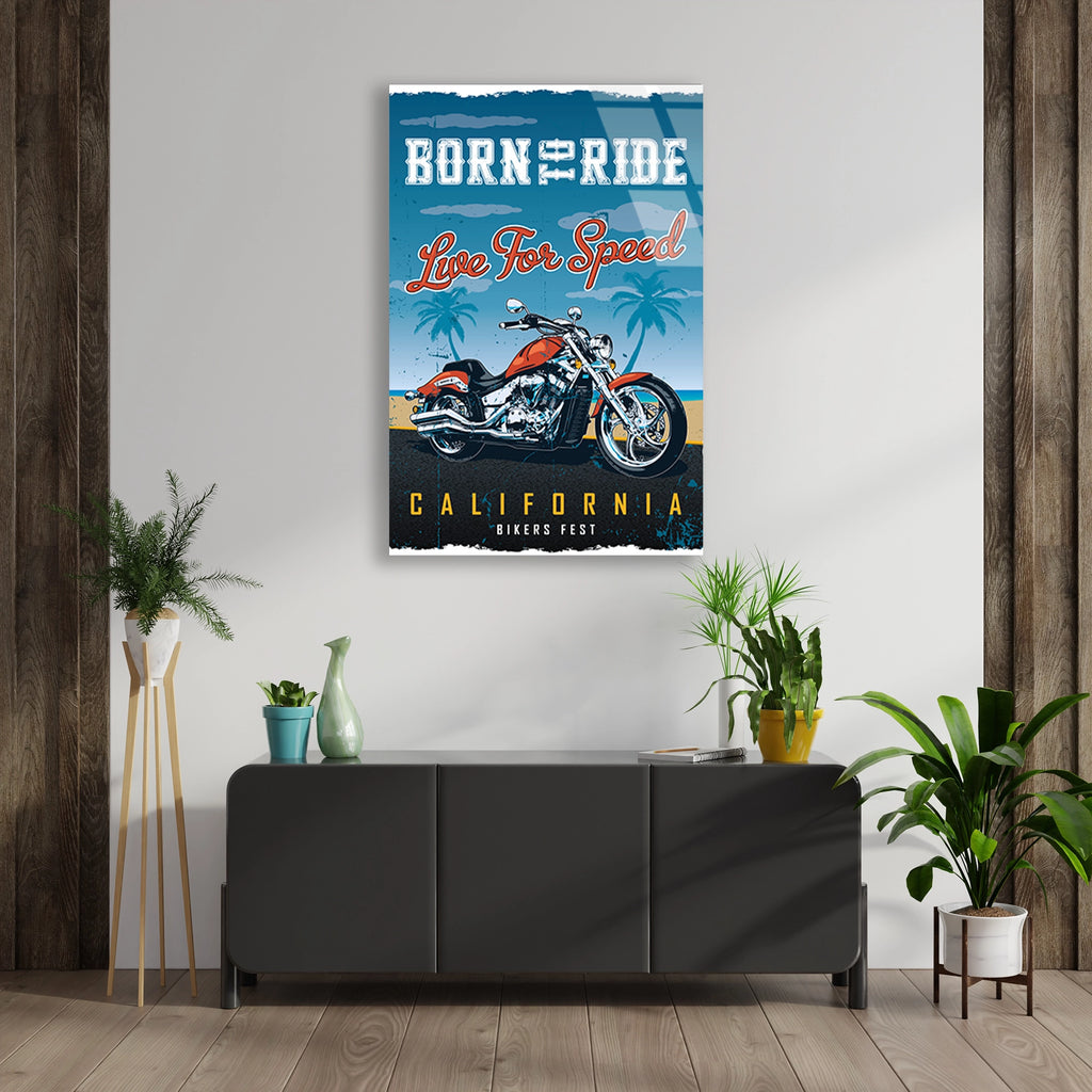 BORN TO RIDE CALIFORNIA MOTOR POSTERİ - CAM TABLO - DEG0501