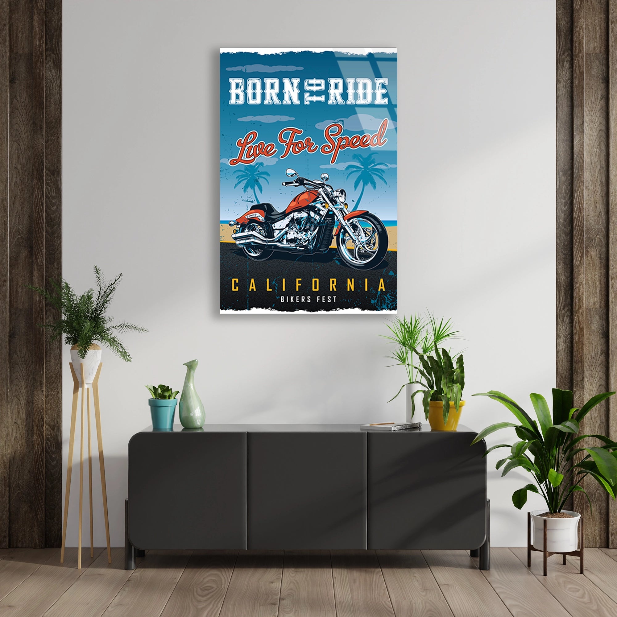BORN TO RIDE CALIFORNIA MOTOR POSTERİ - CAM TABLO - DEG0501