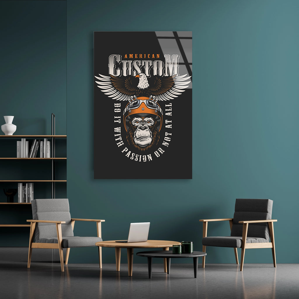 AMERICAN CUSTOM GORİL MOTOR POSTERİ - CAM TABLO - DEG0510