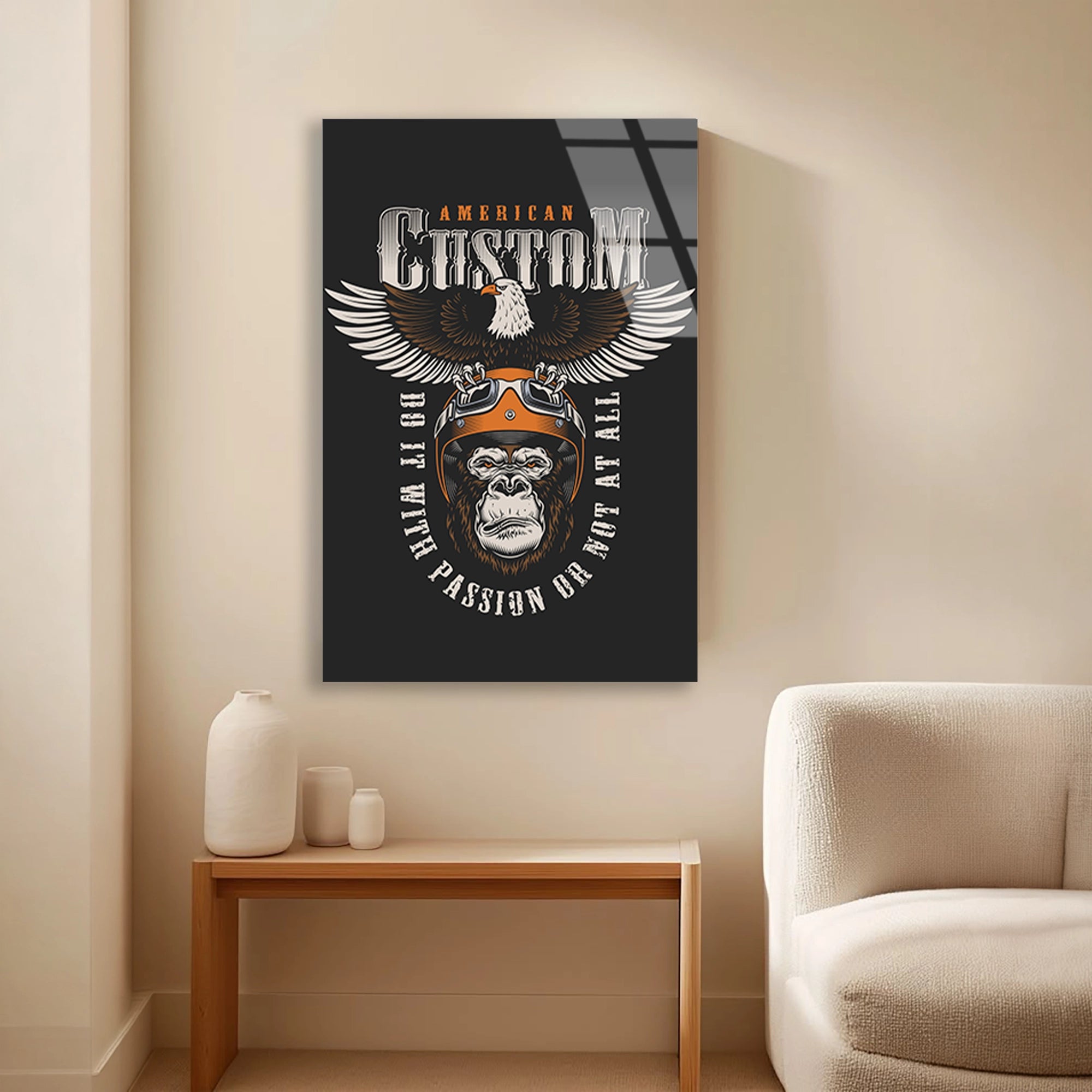 AMERICAN CUSTOM GORİL MOTOR POSTERİ - CAM TABLO - DEG0510
