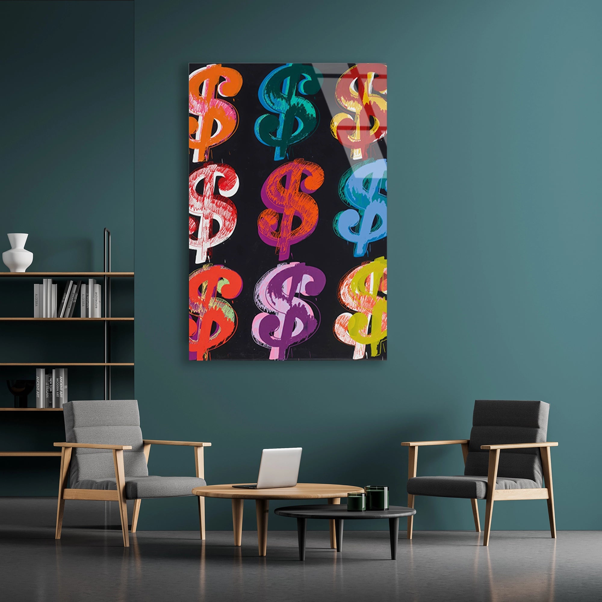 RENKLİ DOLAR İŞARETLERİ POP ART - CAM TABLO - DEG0524