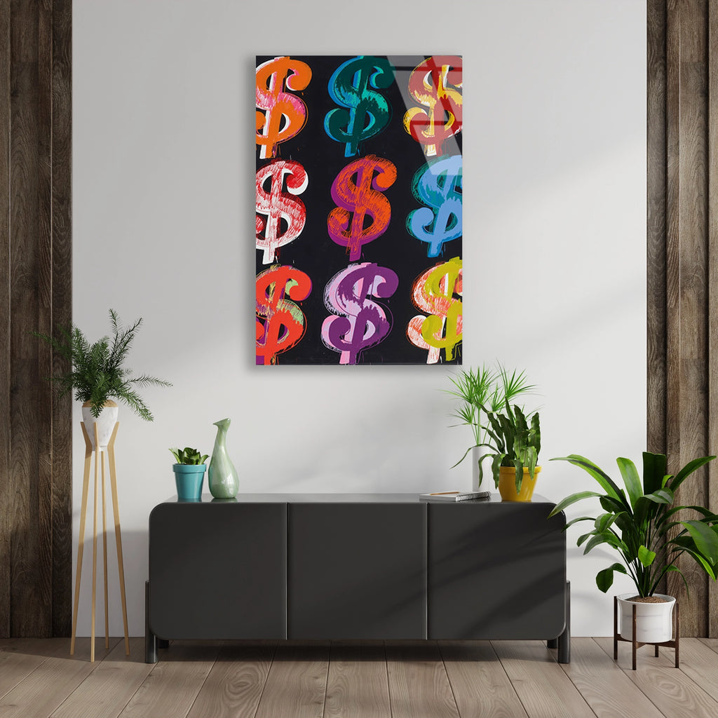 RENKLİ DOLAR İŞARETLERİ POP ART - CAM TABLO - DEG0524