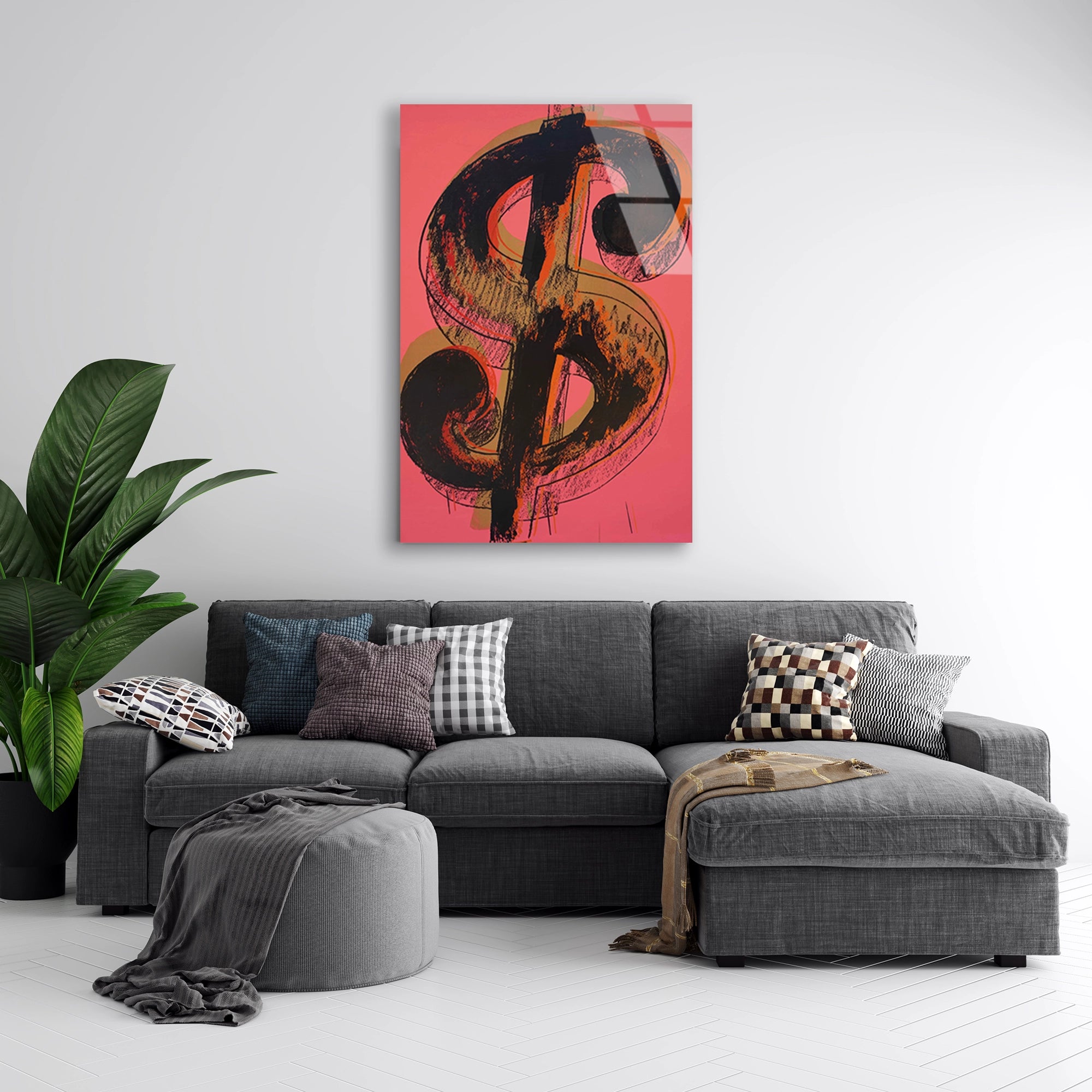 DOLAR İŞARETİ POP ART PEMBE - CAM TABLO - DEG0531