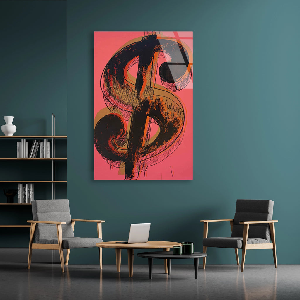 DOLAR İŞARETİ POP ART PEMBE - CAM TABLO - DEG0531