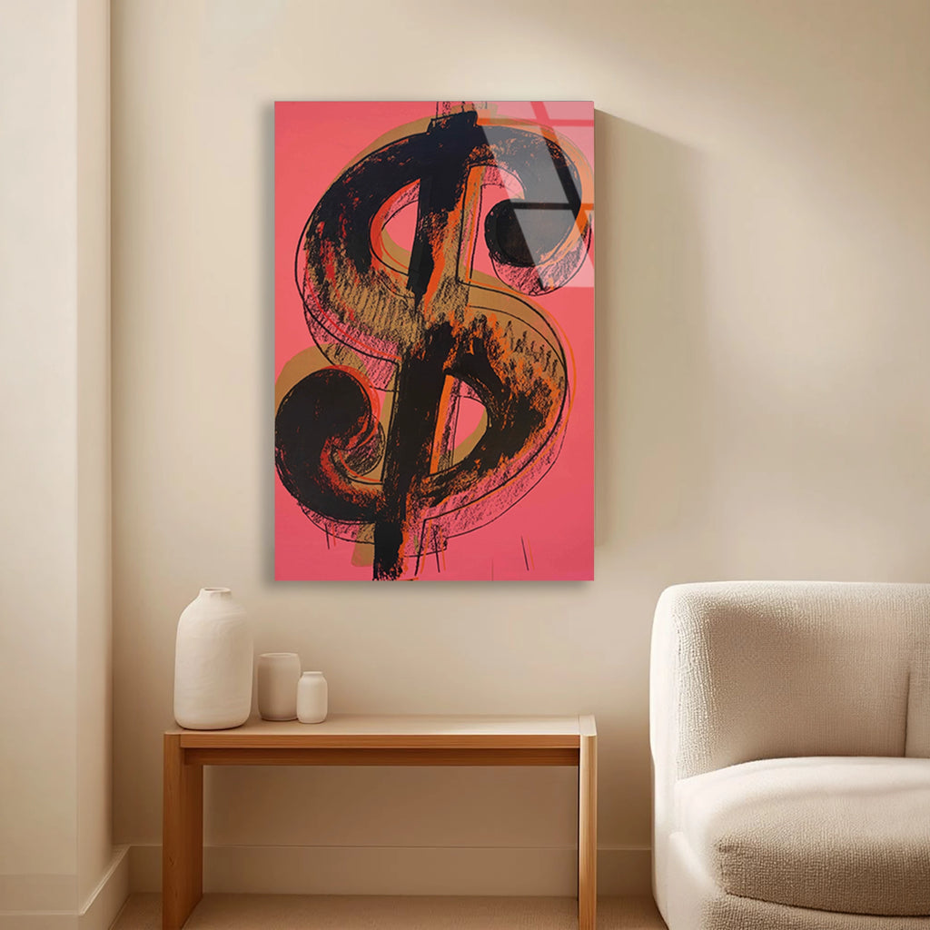 DOLAR İŞARETİ POP ART PEMBE - CAM TABLO - DEG0531