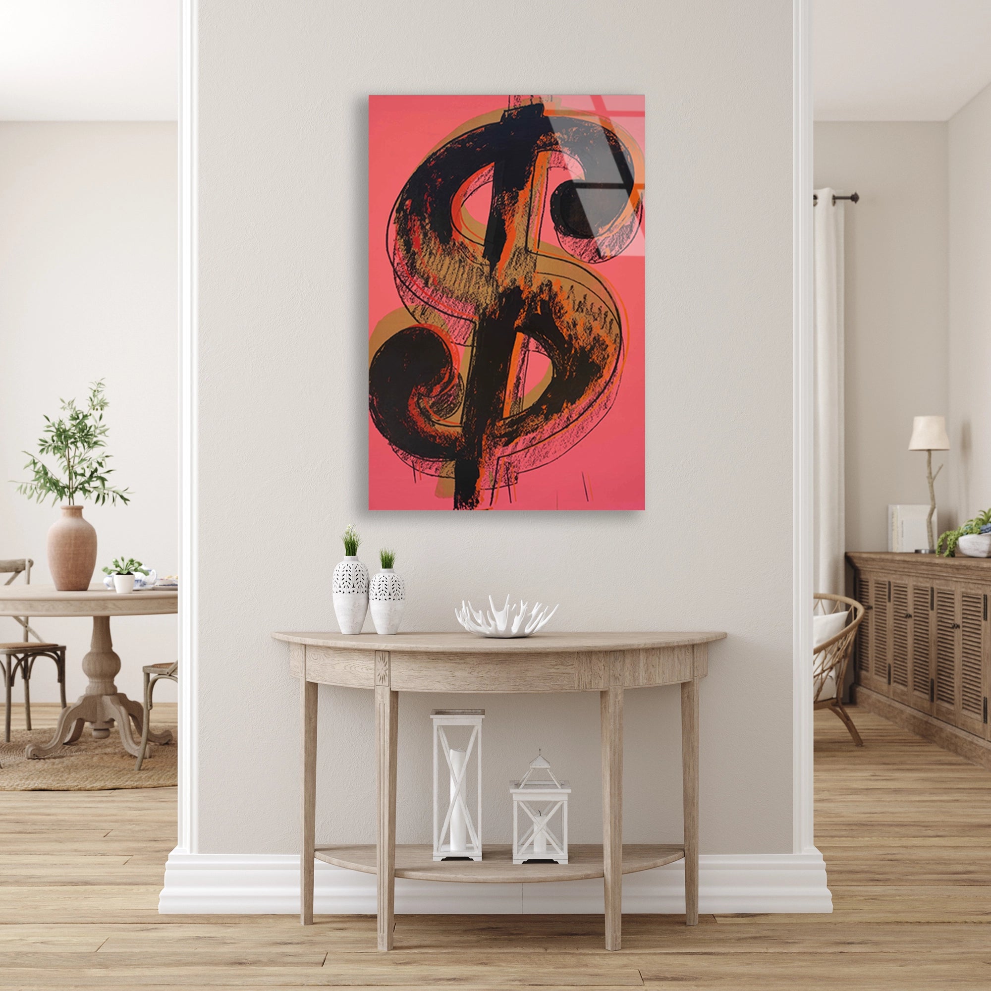 DOLAR İŞARETİ POP ART PEMBE - CAM TABLO - DEG0531