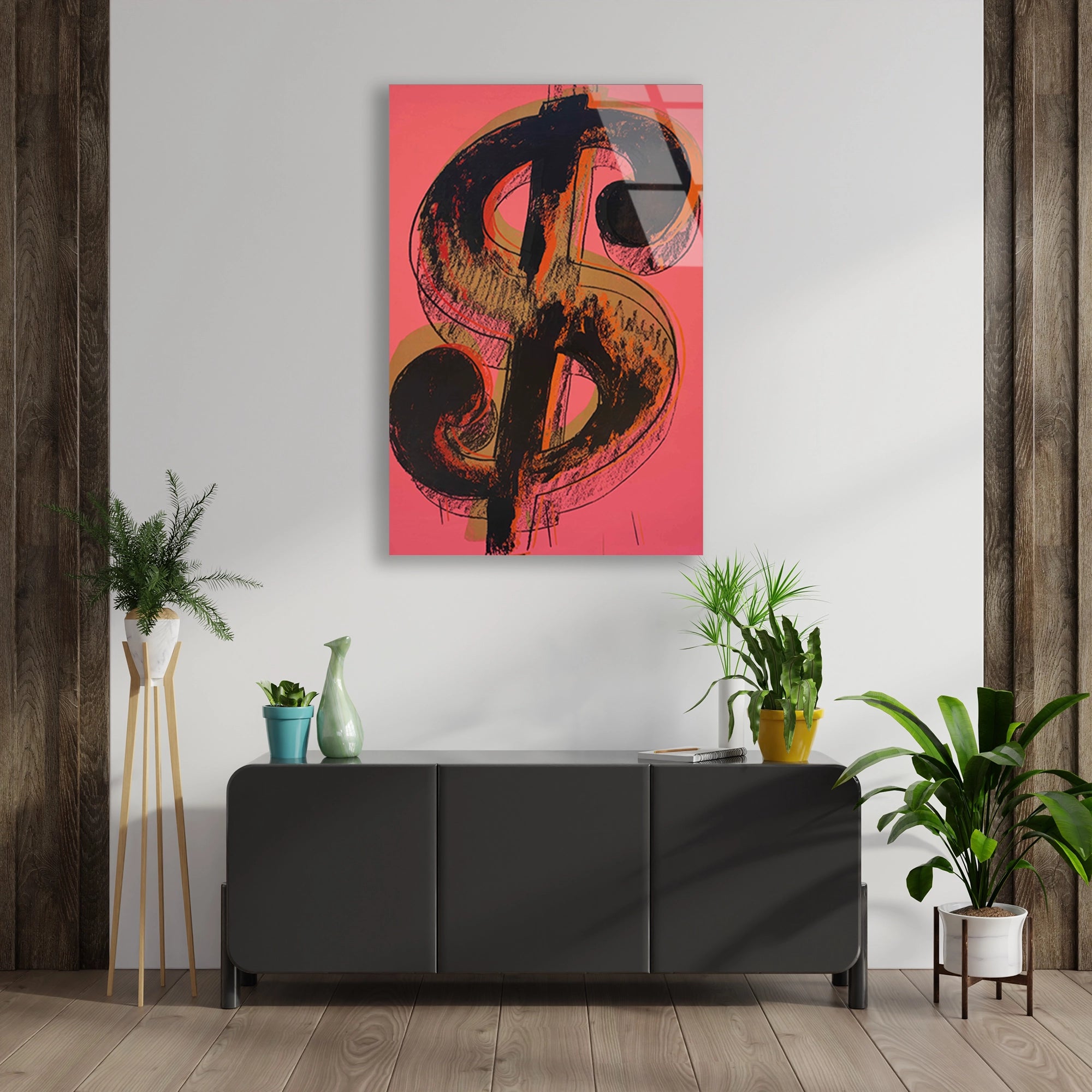 DOLAR İŞARETİ POP ART PEMBE - CAM TABLO - DEG0531