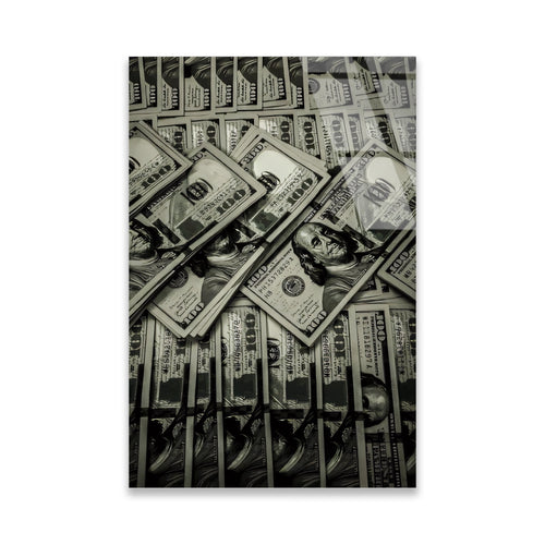 100 DOLAR BANKNOTLARI SİYAH BEYAZ - CAM TABLO - DEG0534
