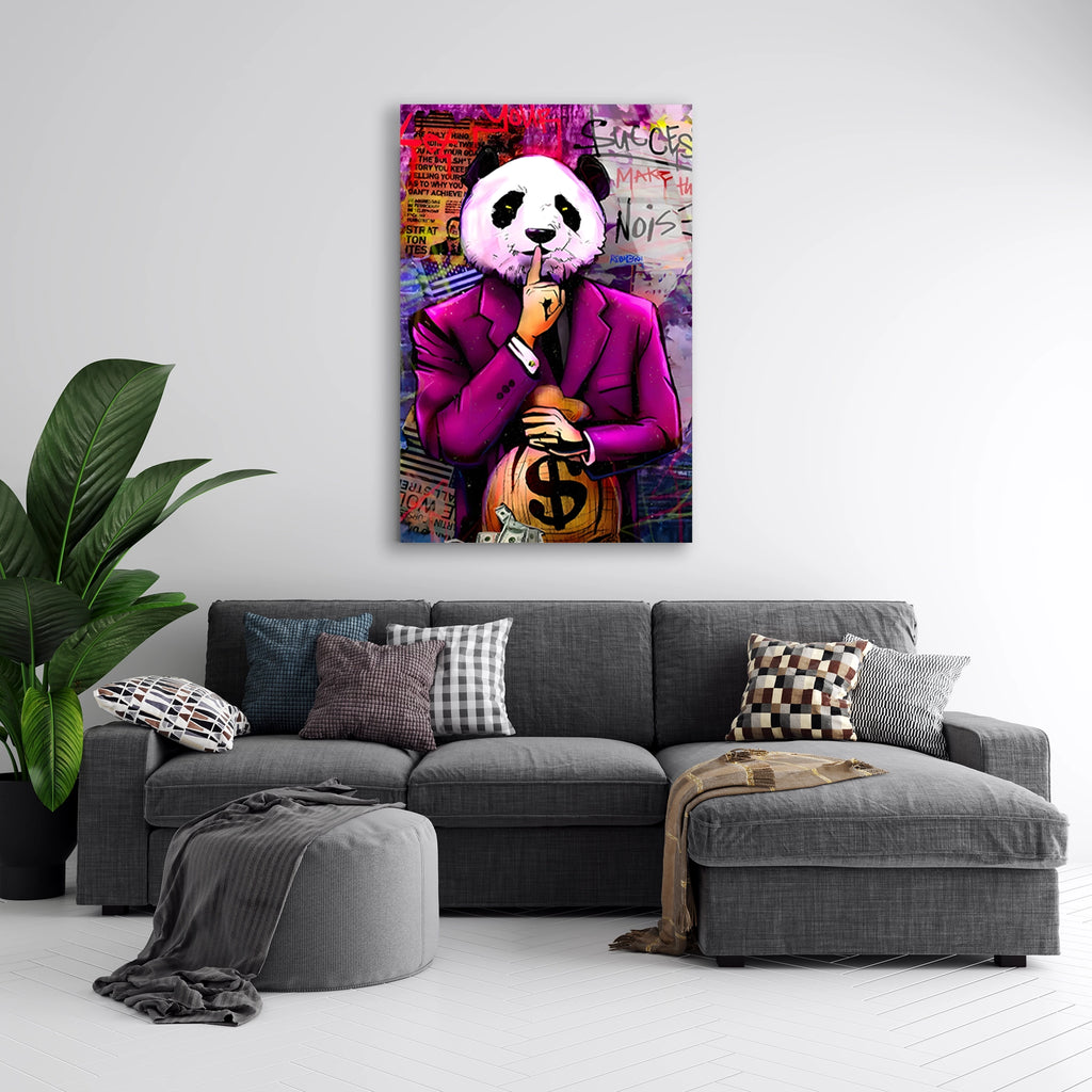 PEMBE TAKIM PANDA PARA ÇANTASI POP ART - CAM TABLO - DEG0538