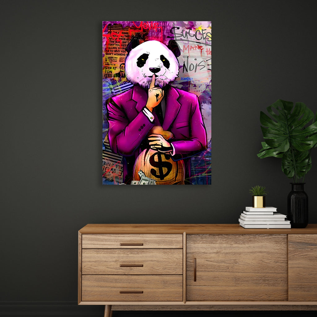 PEMBE TAKIM PANDA PARA ÇANTASI POP ART - CAM TABLO - DEG0538