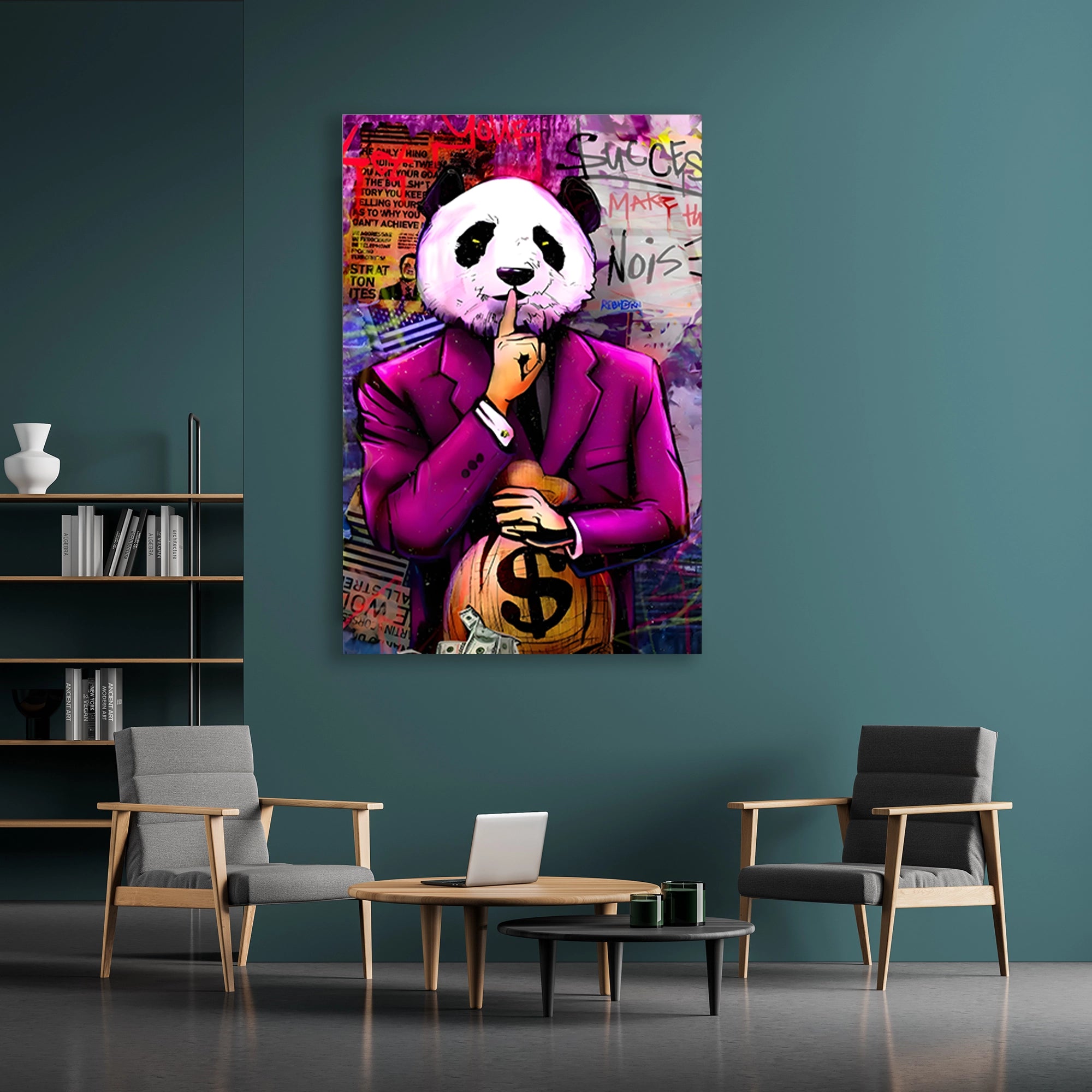 PEMBE TAKIM PANDA PARA ÇANTASI POP ART - CAM TABLO - DEG0538