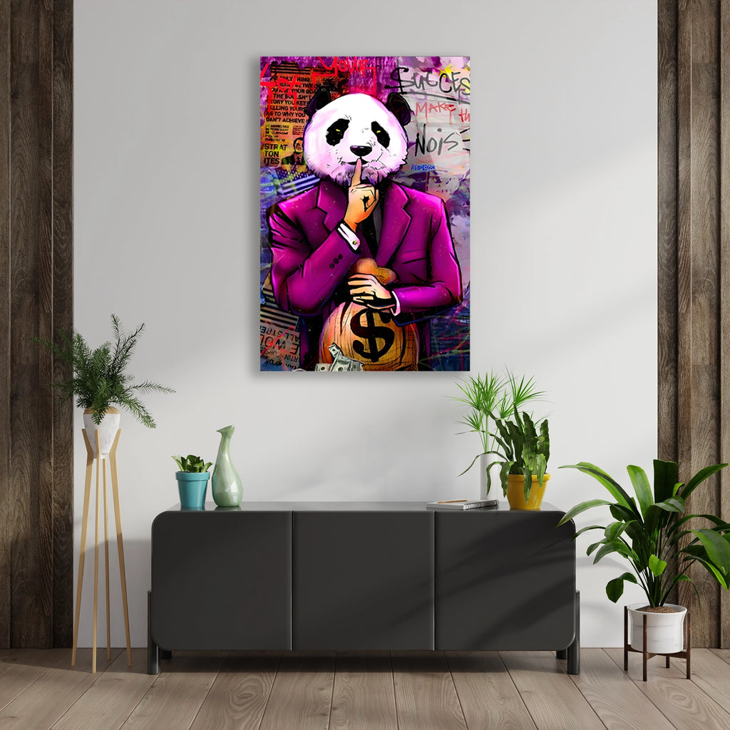 PEMBE TAKIM PANDA PARA ÇANTASI POP ART - CAM TABLO - DEG0538