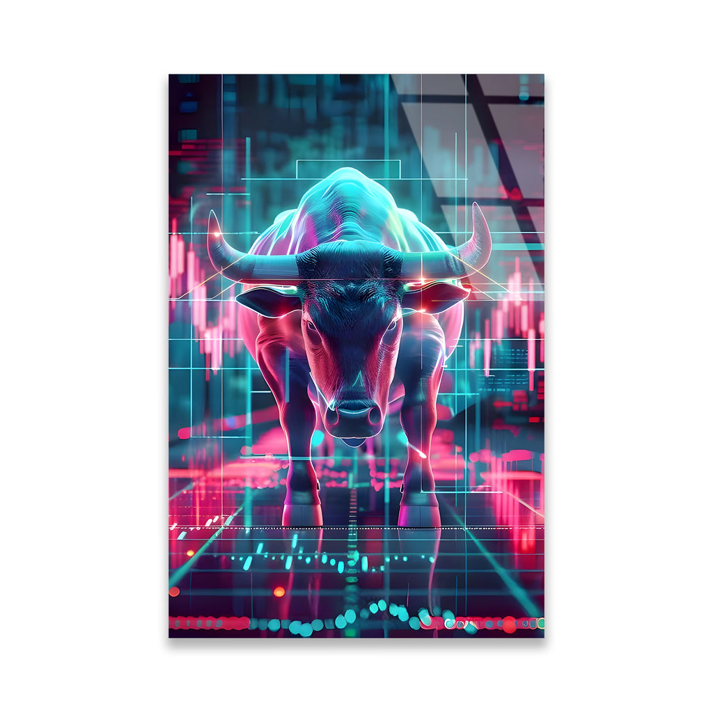 NEON BOĞA BORSA GRAFİĞİ - CAM TABLO - DEG0543