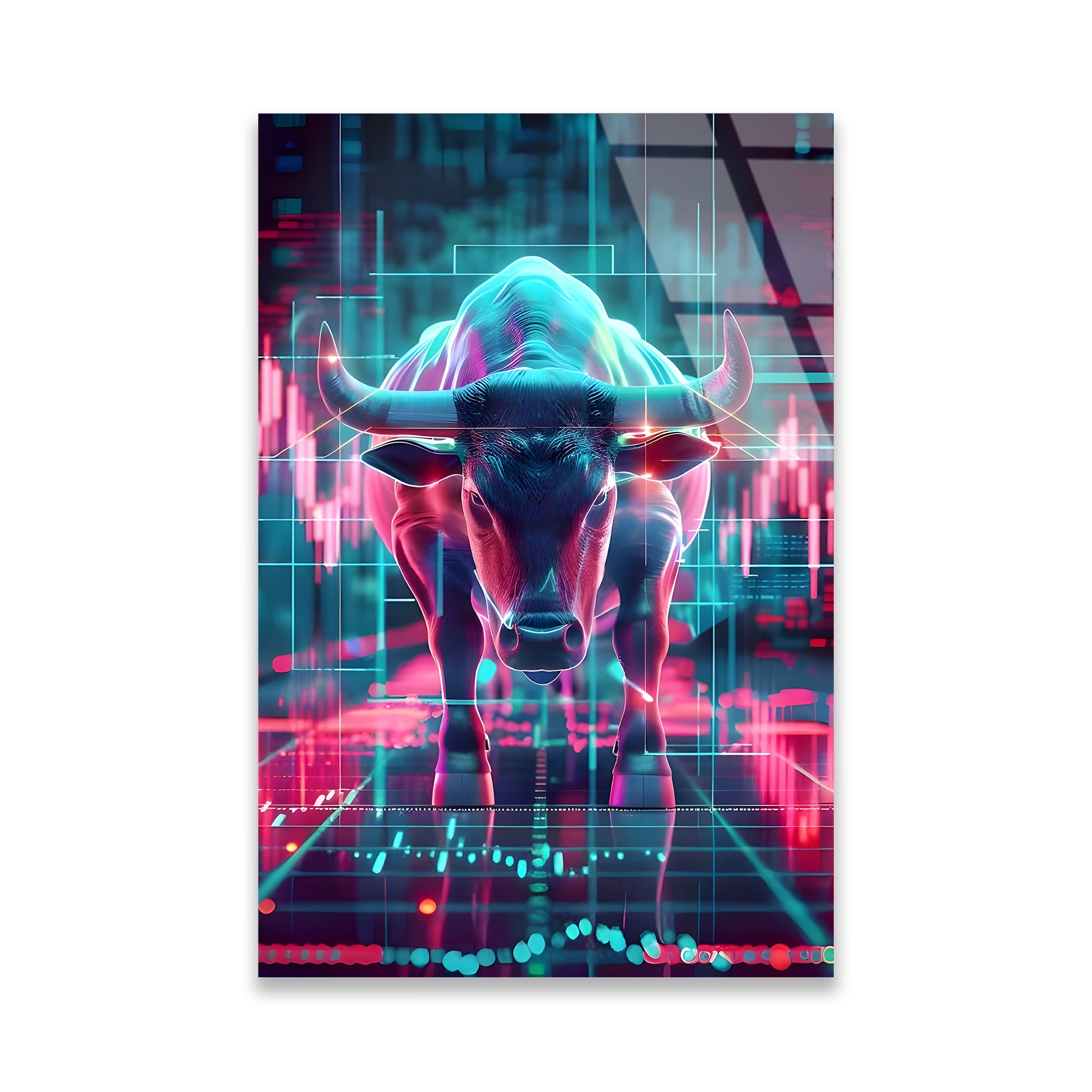 NEON BOĞA BORSA GRAFİĞİ - CAM TABLO - DEG0543
