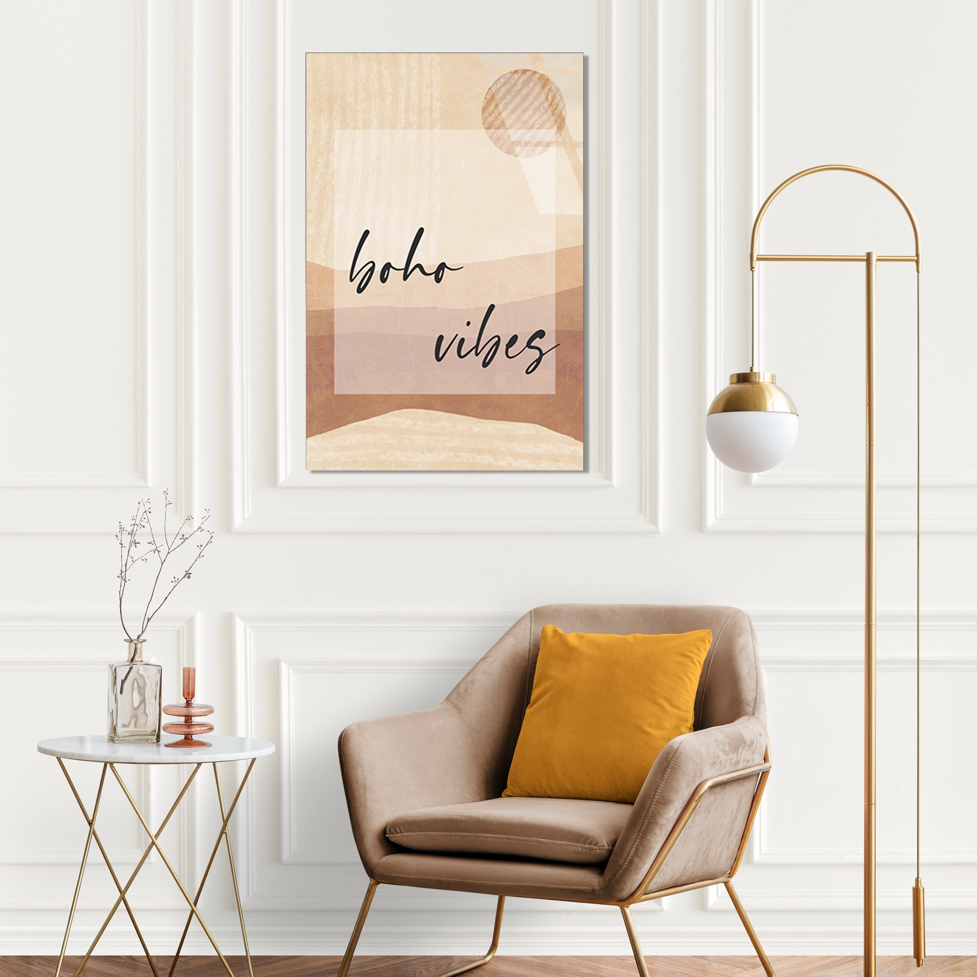 BOHO VIBES YAZILI MİNİMAL - CAM TABLO - DEG0555