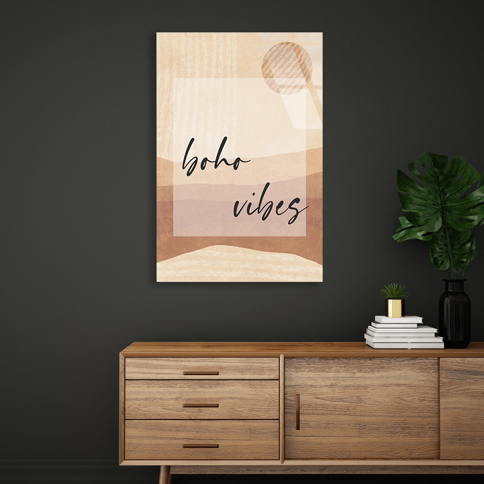 BOHO VIBES YAZILI MİNİMAL - CAM TABLO - DEG0555