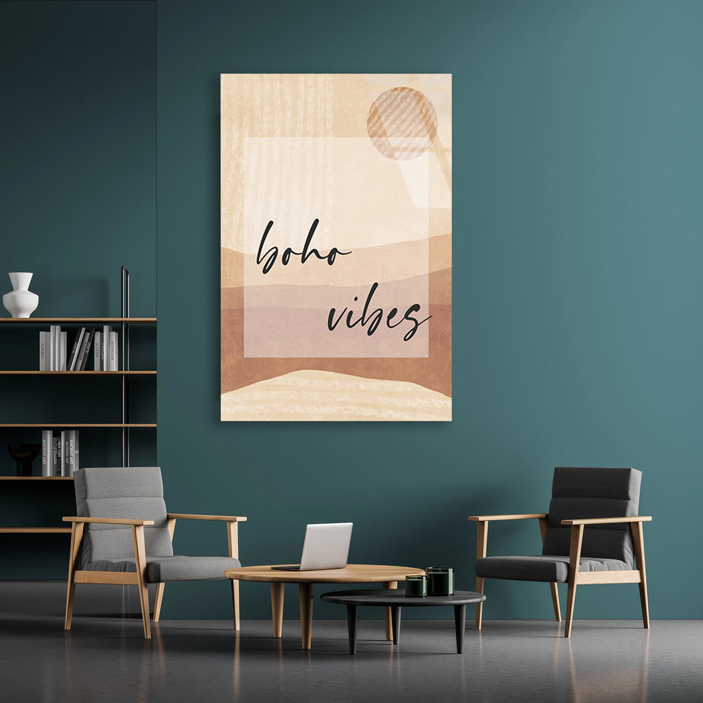 BOHO VIBES YAZILI MİNİMAL - CAM TABLO - DEG0555