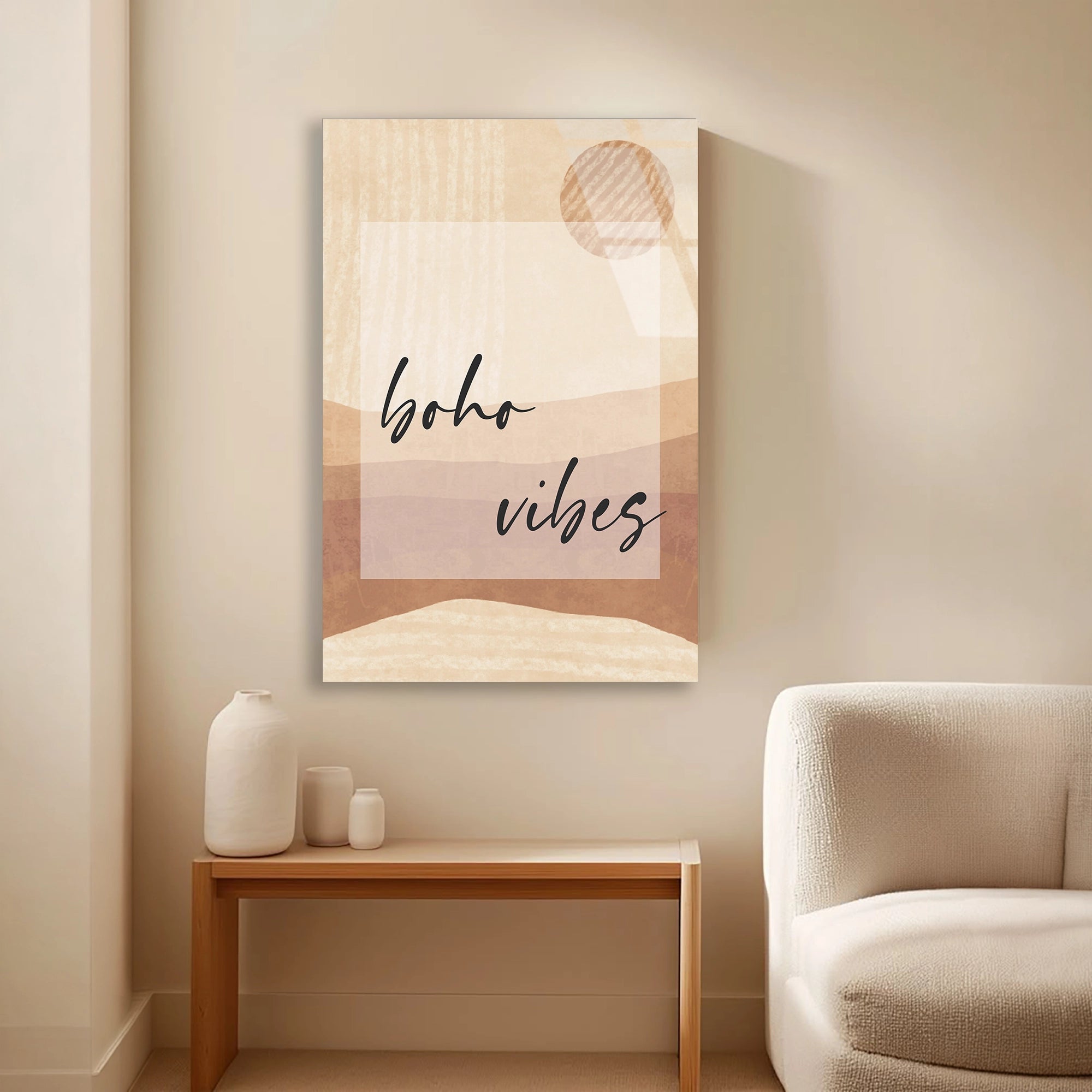 BOHO VIBES YAZILI MİNİMAL - CAM TABLO - DEG0555