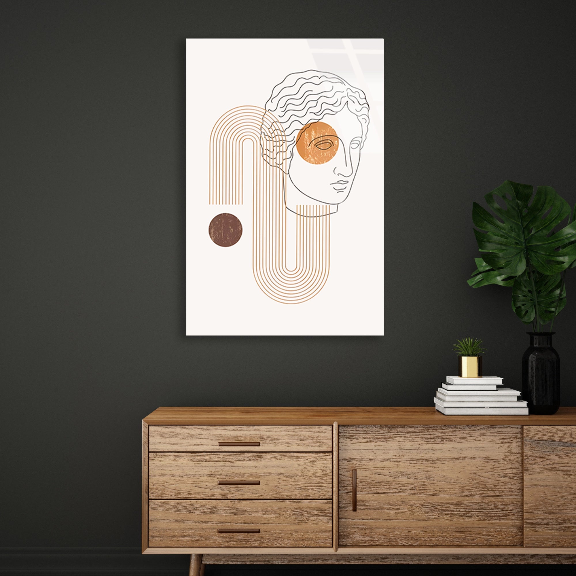 ANTİK HEYKEL LINE ART BOHO - CAM TABLO - DEG0560