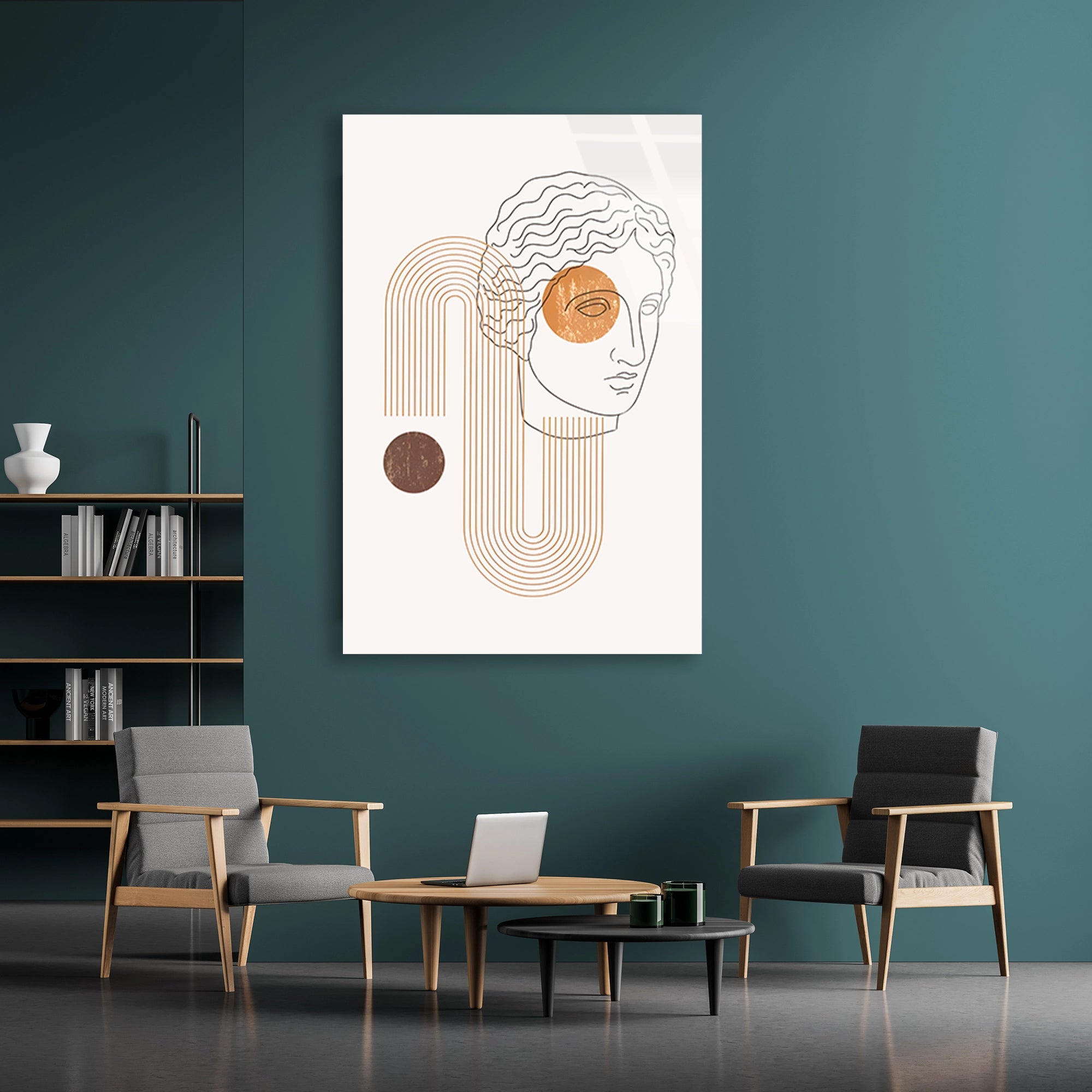ANTİK HEYKEL LINE ART BOHO - CAM TABLO - DEG0560