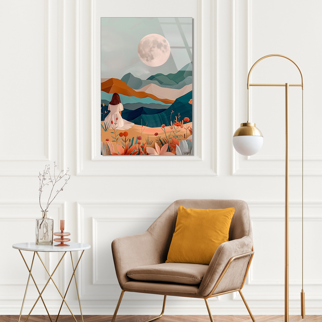 DOLUNAY DAĞ ÇİÇEK KADIN BOHO - CAM TABLO - DEG0568
