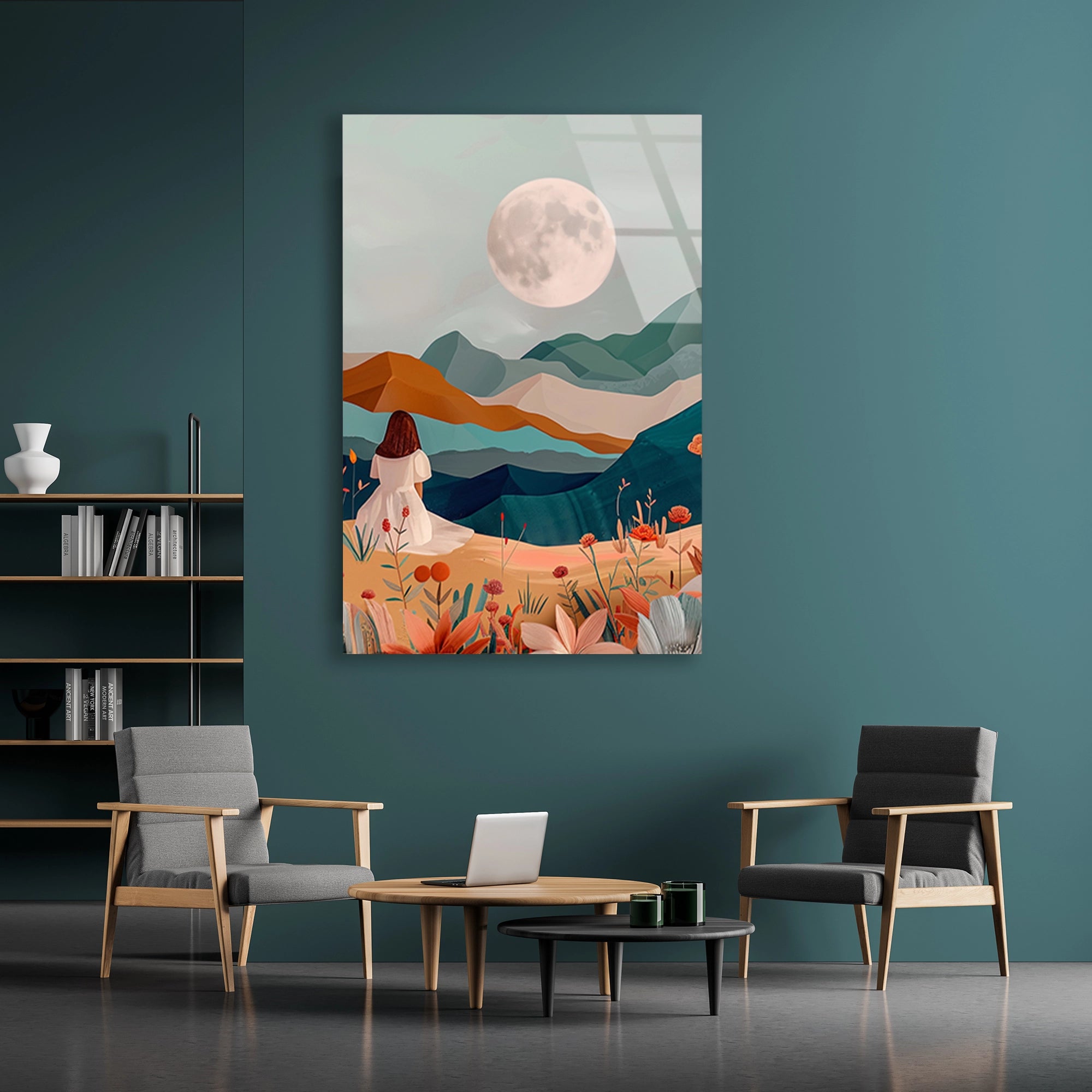 DOLUNAY DAĞ ÇİÇEK KADIN BOHO - CAM TABLO - DEG0568
