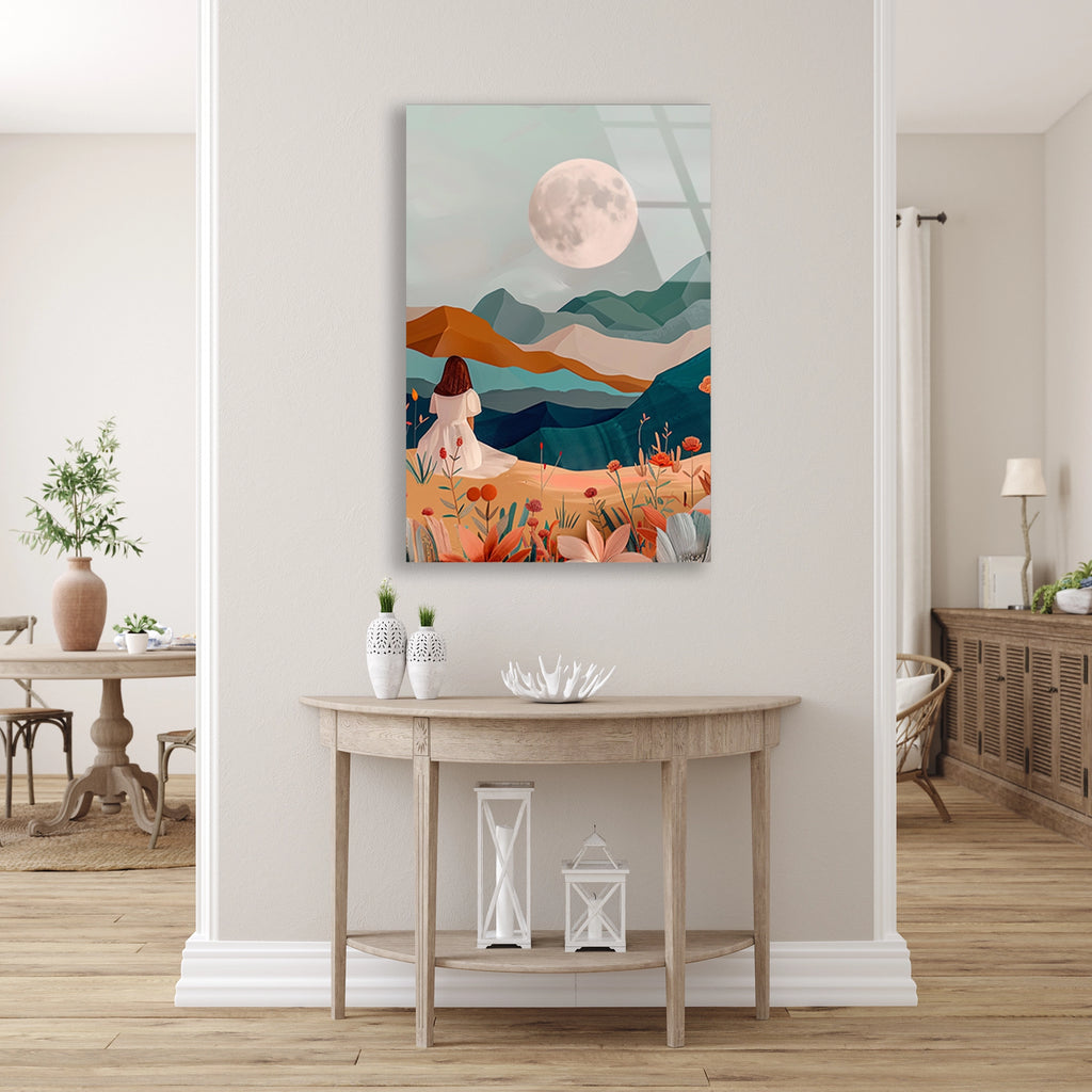 DOLUNAY DAĞ ÇİÇEK KADIN BOHO - CAM TABLO - DEG0568