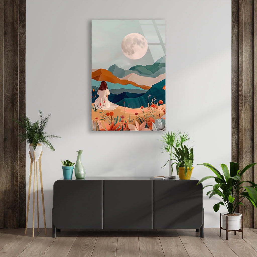 DOLUNAY DAĞ ÇİÇEK KADIN BOHO - CAM TABLO - DEG0568