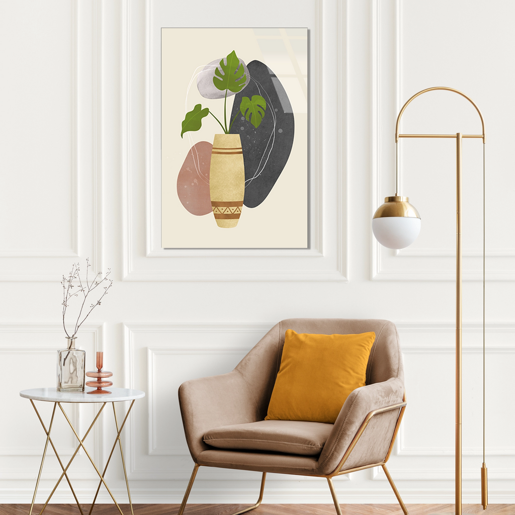 MONSTERA VAZO MİNİMAL BOHO - CAM TABLO - DEG0570