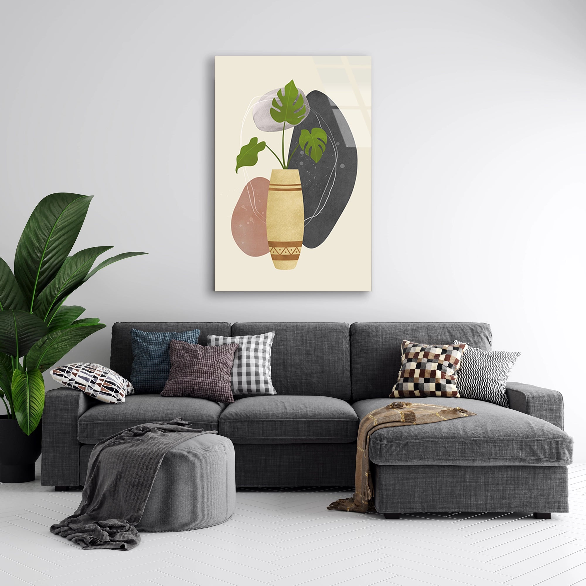 MONSTERA VAZO MİNİMAL BOHO - CAM TABLO - DEG0570