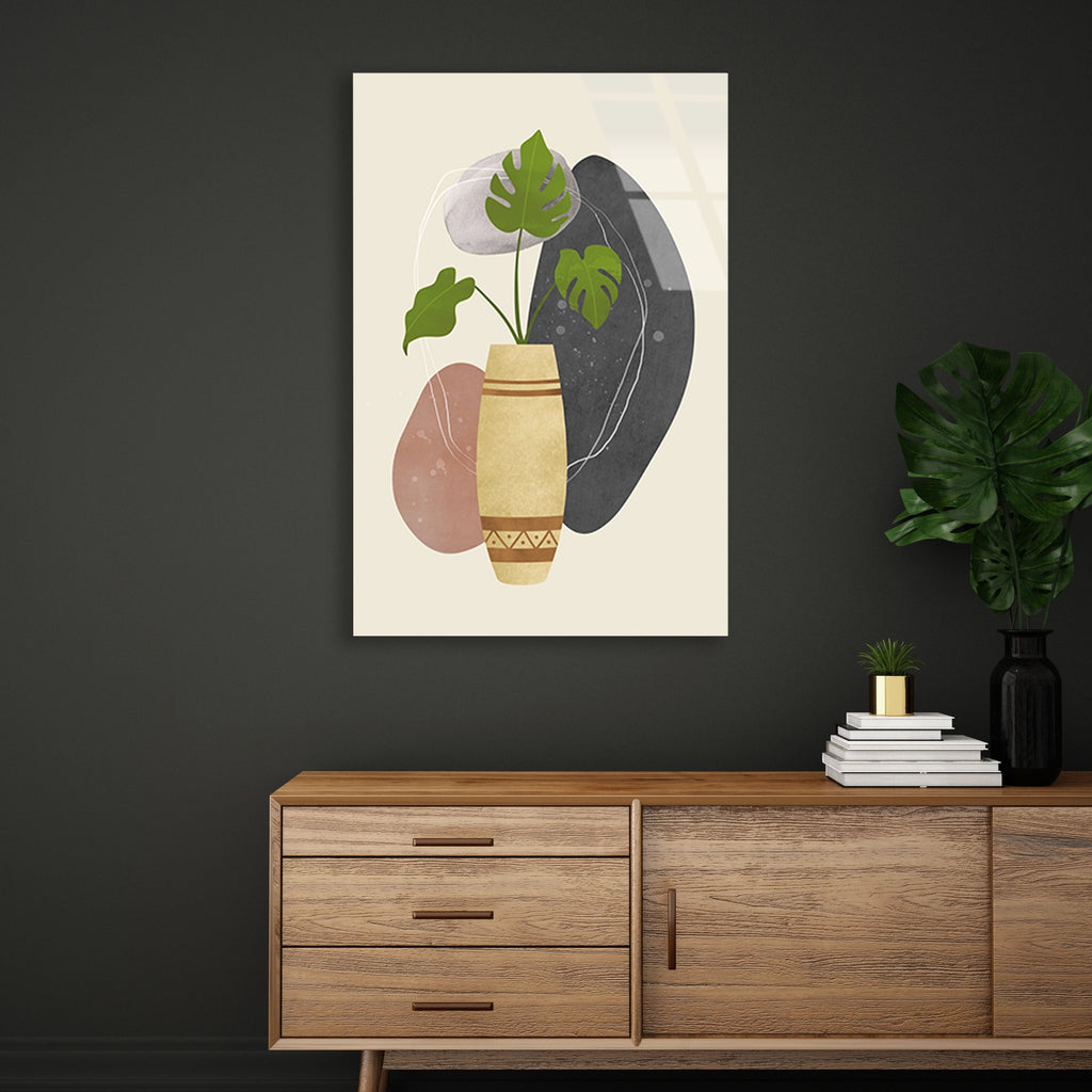 MONSTERA VAZO MİNİMAL BOHO - CAM TABLO - DEG0570