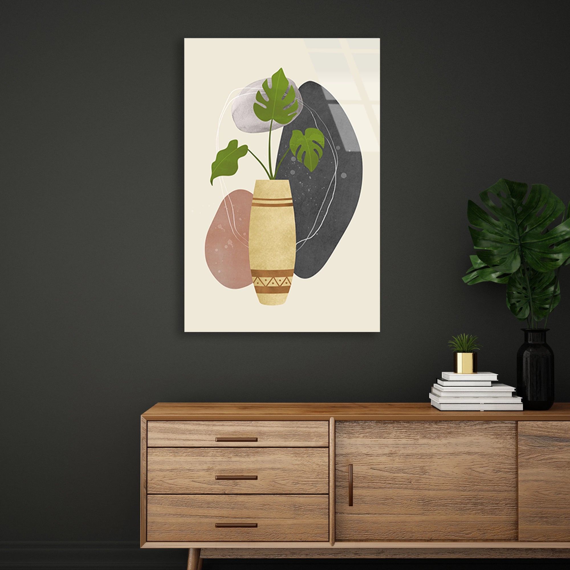 MONSTERA VAZO MİNİMAL BOHO - CAM TABLO - DEG0570